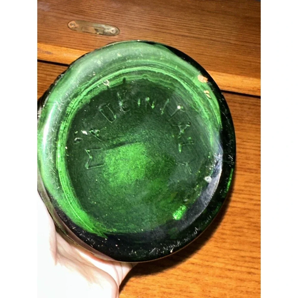 Vintage MCM Empoli Italian Green Aztec Genie Bottle Decanter Missing Topper